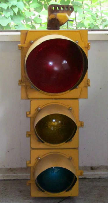 Vintage Marbelite TC2253 actual traffic signal with 3 lights. Great shape for it's age. Made of metal. Approx. 41t x 14w.