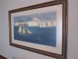 Beautiful framed print of ?Off Palmer Landing, 1839? by Christopher Blossom. # 40 of 850. Hand signed. 41 x 26 inches.