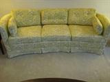 A custom made couch by John M. Smith, Chicago, Ill. Beautiful fabric, squeaky clean and in excellent condition. On castors for easy moving. 83 x 35 inches