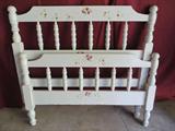 Adorable Twin Size Bed Set, Includes White Painted Wood Headboard and Footboard, Metal Rails, Mattress and Boxspring appear to be like new. 37.5T, 41.5W Paint is the perfect amount of chippy to create a well loved appearance
