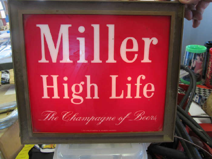 A Miller Beer light up sign that works great! It has been in storage for over 30 years! barn