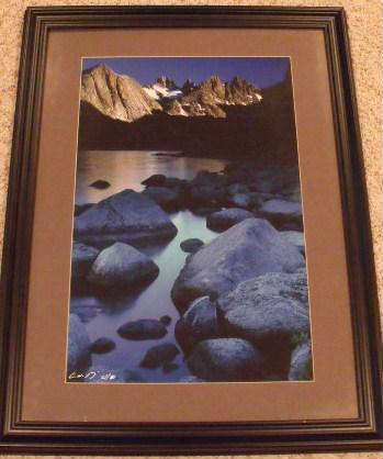 One of many beautiful wilderness photographic prints by C.W. Banfield, No. 21/50, Titcombe Basin, Wind River Range, WY; matted and framed (27L x 21W).  Mr. Banfield, a native Ohioan, has a very interesting bio on his website, The Wilderness Gallery.  From Economics/Political Science, to law, to hiking and producing fine art. Be sure to check out every photograph by C.W. Banfield in this auction.