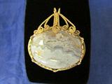 Agate? pendant in gold filled wire. Gorgeous pendant. Measures approx. 1 5/8 X 2 3/4 inches.
