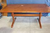 Large Ethan Allen Dining Table! This is a great quality piece! There appears to be sticker on the top and some knicks and scratches! This is a great sturdy table ready for use! Measures 70x38!