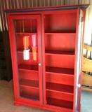 Striking Painted Cabinet with 2 Glass Doors and Loads of Display Space for Books and Treasures in Good Condition considering a rub, scrape or Chip in the Paint as Pictured. Dimensions: 71T 51 W 11 Deep Garage