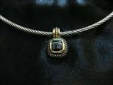 14K Gold and Sterling Silver David Yurman Cable 16" Choker with Black Hanging Pendant marked on back "585 D.Yurman 925" in Very Good Condition with Original White Pouch (some marks as pictured on bag) from The Diamond Cellar. Dimensions: Pendant 7/8 L