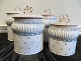 Set of Artist Crafted Pottery Canisters signed on bottom "Lynne Norwood Lafton" purchased at Winterfair in Columbus, Lovingly Cared for in Good Condition. Dimensions: 9T
