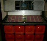 Bring back the memories with this authentic Rowe AMI Jukebox. There are no mechanics or records in the machine, but it has speakers and could have music source hooked up. The top is locked and would need to have a key made. There is a slight indent and small door on side is missing. Could not be tested. Still a great vintage piece to decorate your home and party space.