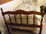 Twin bed headboard with metal frame on wheels (see pics), mattress and box springs is included. Mattress if fairly new, has a mattress cover and has only been slept on 3 times. You also get the sheets and comforter.