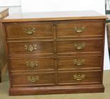 Sligh double filing cabinet, with brass pulls, approx. 30"h x 37.5"l x 19"d, minor scratches on top and front of one drawer, otherwise good condition.