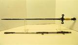 Antique Masonic-Knights sword and Scabbard. Circa 1882-1925 and made by The M.C. McLilley & Co. of Columbus. Ohio. This is a very ornate decorated sword on both sides of the blade with gold coloring and a bone handle. The blade engraving has Columbus era crosses, buildings, military on horses and soldiers. The blade is marked "Momento Mori" and name personalized "Carl Rodebury". The metal Scabbard has 3 heavily ornate designed pieces attached to it. The top one has a Columbus Era Soldiers helmet and chest gear with a raised Red Cross, with 2 metal rings to attach straps to. The middle one has 1 ring on it, and a smaller Red Cross thru a Kings Crown, and another Crown at the top of the design with a Armored Uniform. The lower one has a hand holding a Cross, and a Torch at the top of the design, and two Angels with wings near the bottom edges. The blade has some slight scratches but the overall condition is very good considering it's age. The blade measures approx. 37L. Believed to be a 