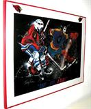 "Shot and Goal" by Terry Rose. Framed print. 29x38.5. Cardinal decals on glass NOT on matting.