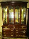Gorgeous Bernhardt, Full Beveled Glass Hutch, With Cathedral top doors. Appears to be solid mahogany also. 62" L 18" D 87" TSee Pix for details and condition