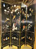 Very High End Vintage Asian Room Divider or Folding Screen. It's in real nice shape with a few small finish issues and one small piece of the, what appears to be soapstone overlay is missing but I do have the piece and will be and easy fix.  Four  panels 16" W 72" T.