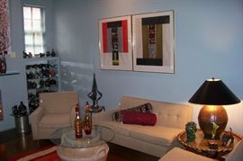 Signed Japanese art work - great looking mid century pair of love seats and matching chair