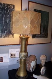 Wonderful brass lamp with a suede lamp shade