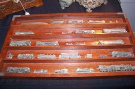 Danbury Mint or Franklin Mint - pewter train cars in a hanging mahogany case