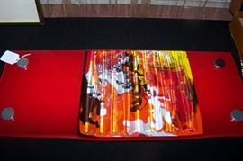 Outstanding glass tray with metal feet - Murano