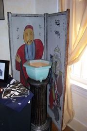 Three panel wooden screen