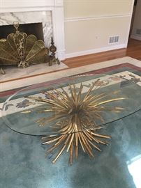  Vintage gold-tone wheat base coffee table