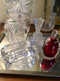 Tiffany & Co. crystal paperweight & perfume bottles