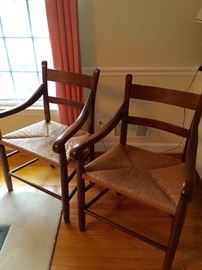  Pair of rush-seat armchairs