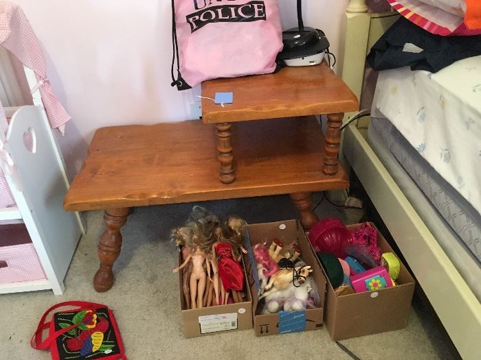 Barbies, Toys and night stand