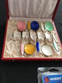 Sterling Silver Enamel spoon set