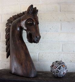 Large wooden horse head carving