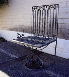 Unique style wrought iron chair with tiled seat