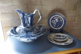 Flow blue washstand set by Wood and Son