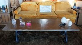 Vintage coffee table with wrought iron base and a vintage sofa - SOFA IS SOLD!