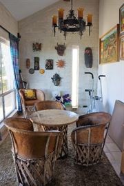 Handmade Mexican Equipale rustic wood and pigskin table chair set