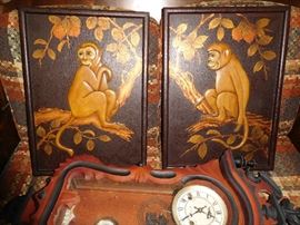 Carved wooden monkey plaques