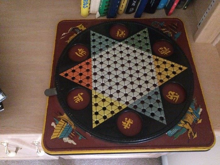 antique Chinese checker board with original marbles