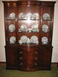 Hutch China Cabinet, bowed front with curved glass, 3 drawers, 2 doors, mahogany, 50" wide, by Drexel