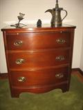 2 Chairside chests, mahogany, 3 drawer with pull out writing tray, 24" high by Permacraft