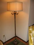 Floor Lamp, brass, mid-century with drum shade, excellent condition