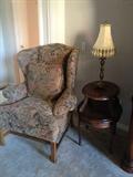 Howard Miller Woodcraft Wing back chair and two tiered side table.
