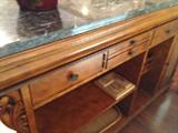 Back of Oak Bar with wonderful drawers, pull out marble cutting shelf and wine rack.