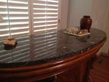 Marble top of Oak Bar.