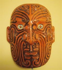 Lot 73: Three contemporary wood masks. Including 1 New Zealand, signed "D. Mohi", and 2 African, both adorned with beads. Good condition. 9 3/4-14" high. ESTIMATE $100-200