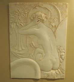 Lot 71: Frank Gallo, American, 1933-. A cast resin bas relief depicting a seated nude. Signed "Gallo" lower center. Good condition. 20 x 26 1/2" high. ESTIMATE $100-200
