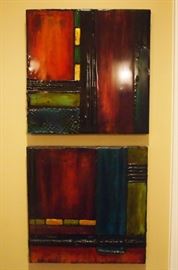Lot 72: Laurel Pitynski, American, 20th/21st century. A pair of contemporary resin on wood pictures, untitled. One is signed "Laurel" lower right. Good condition. 13 1/2 x 13 3/4" high. ESTIMATE $100-200