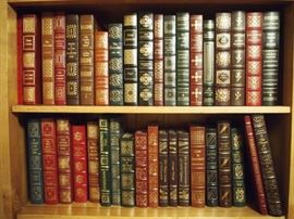 Lot 1: Collection of 154 leather bound books.  Including, by The Easton Press, "The 100 Greatest Books Ever Written", collector's edition, all with tooled leather covers, copyright 1978.  Titles: Moby Dick; Crime & Punishment; The Federalist; On the Origin of Species; Great Expectations; and many others.  Good condition.  ESTIMATE $600-800