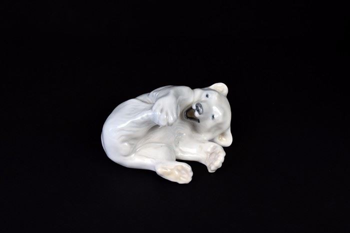 Porcelain Frolicking Bear Figure, Denmark, Royal Copenhagen                                                                           ~ 2.5 x 4.5 x 4 inches