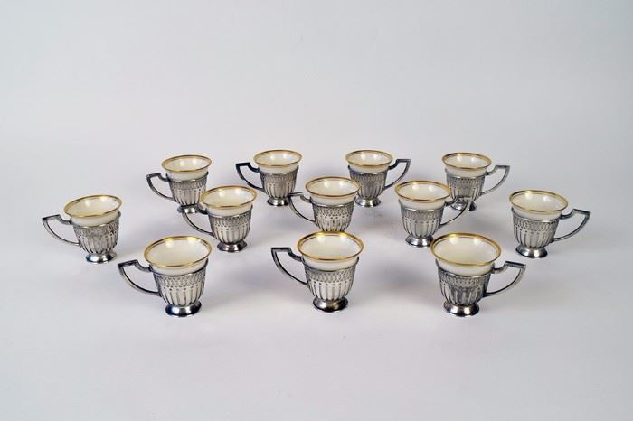 Lot of Lenox Porcelain Demitasse Cups with Sterling Silver overlay and handles.