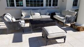"Castelle Jakarta" Patio Furniture - Sofa: (3,621) $675 Loveseat: (2,563) $475 - Chair (1,566) $395 - Ottoman (735) $225 - Coffee Table (1,286) $375 - Storage Chest (737) $75