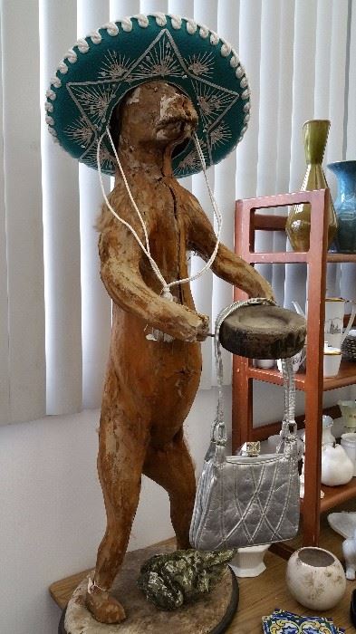 Eduardo the Wacky Weasel...in the sombrero!  Actually, he is likely a bear mount - a poured figural with little left of the actual taxidermy part.  SO NEVER FEAR!  And he is still creepy-cool....