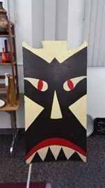 large, plywood native style mask-art....4' tall ? Very cool